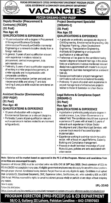 Jobs in Punjab Intermediate Cities Improvement Program